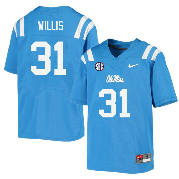 Ole Miss Rebels #31 Jaron Willis College Football Jerseys Sale-Power Blue